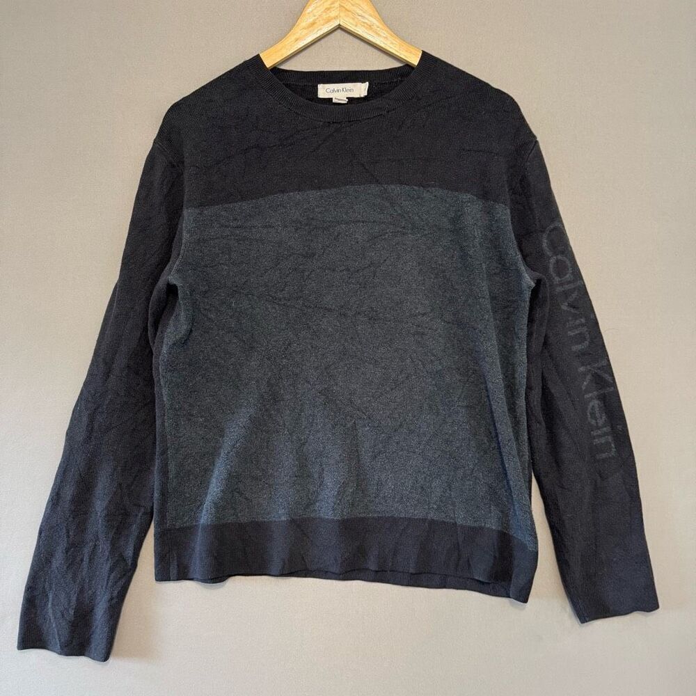 Calvin Klein Men’s Grey/Black Knit Sweater Size Small Round Neck Cotton Blend